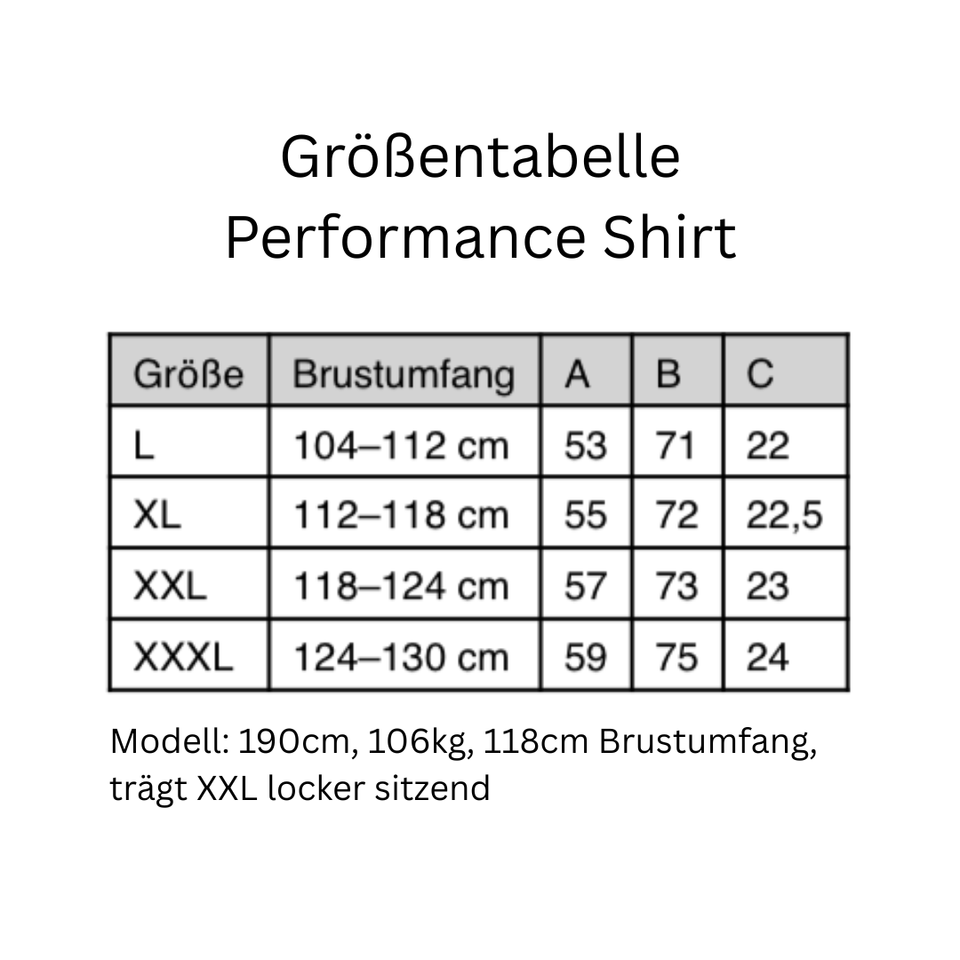 Größentabelle Performance Shirt